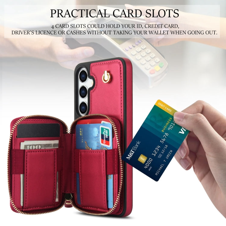 For Samsung Galaxy S24+ 5G AwQuer Crossbody Zipper Wallet Rhombic Leather Back Phone Case(Red) - by Awquer | Online Shopping UK | buy2fix
