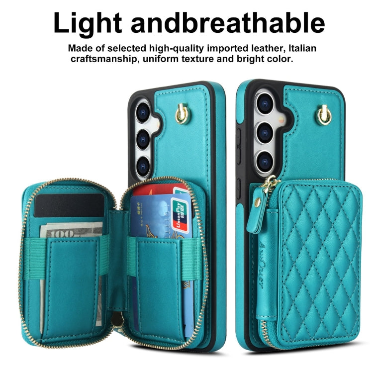 For Samsung Galaxy S24+ 5G AwQuer Crossbody Zipper Wallet Rhombic Leather Back Phone Case(Green) -  by Awquer | Online Shopping UK | buy2fix