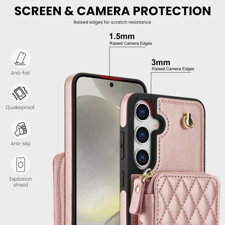 For Samsung Galaxy S24+ 5G AwQuer Crossbody Zipper Wallet Rhombic Leather Back Phone Case(Rose Gold) - by Awquer | Online Shopping UK | buy2fix
