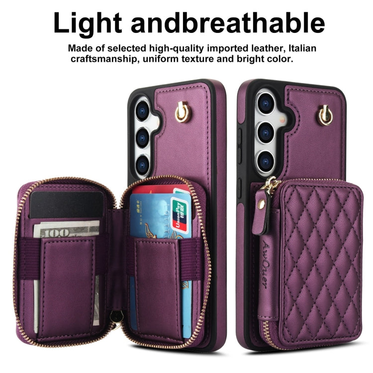 For Samsung Galaxy S24+ 5G AwQuer Crossbody Zipper Wallet Rhombic Leather Back Phone Case(Dark Purple) - by Awquer | Online Shopping UK | buy2fix