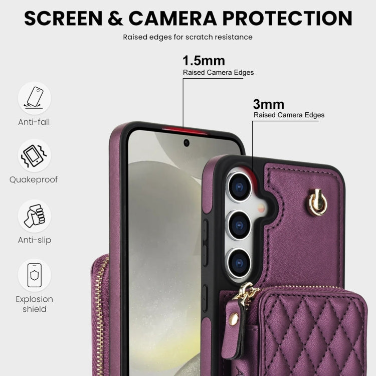 For Samsung Galaxy S24+ 5G AwQuer Crossbody Zipper Wallet Rhombic Leather Back Phone Case(Dark Purple) - by Awquer | Online Shopping UK | buy2fix