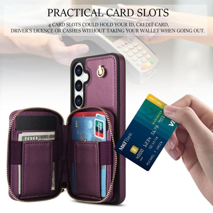 For Samsung Galaxy S24+ 5G AwQuer Crossbody Zipper Wallet Rhombic Leather Back Phone Case(Dark Purple) - by Awquer | Online Shopping UK | buy2fix