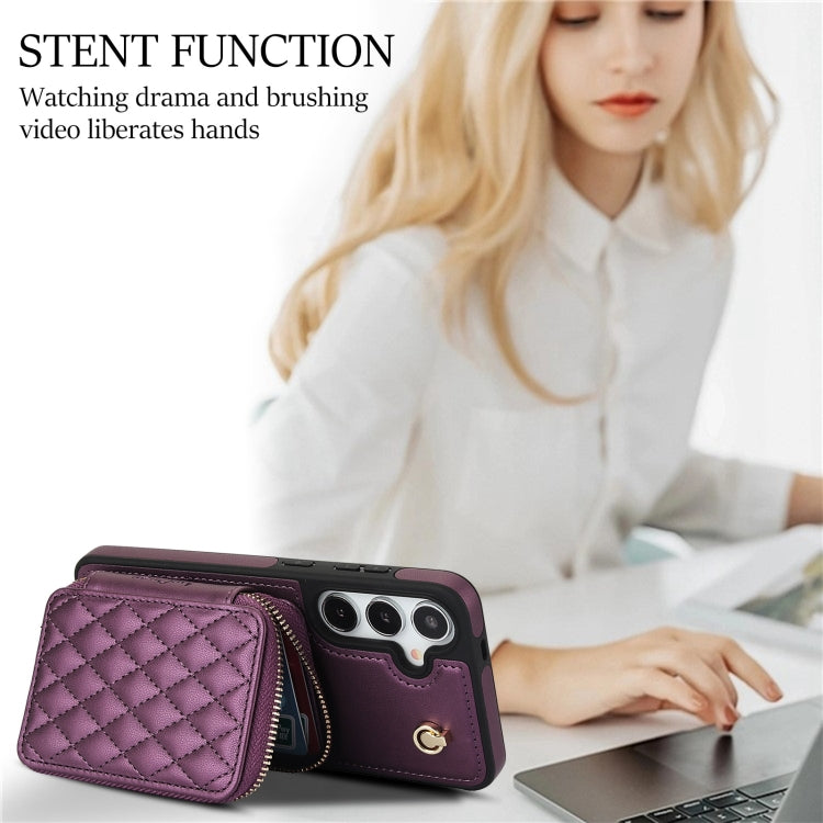 For Samsung Galaxy S24+ 5G AwQuer Crossbody Zipper Wallet Rhombic Leather Back Phone Case(Dark Purple) -  by Awquer | Online Shopping UK | buy2fix