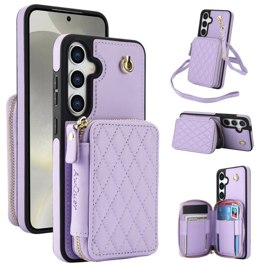 For Samsung Galaxy S24+ 5G AwQuer Crossbody Zipper Wallet Rhombic Leather Back Phone Case(Purple) -  by Awquer | Online Shopping UK | buy2fix