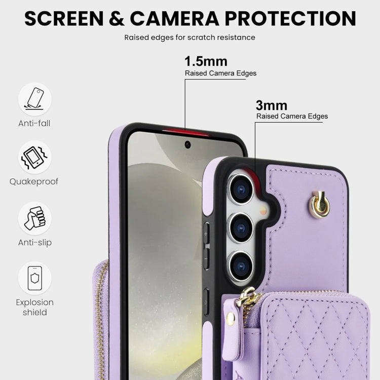 For Samsung Galaxy S24+ 5G AwQuer Crossbody Zipper Wallet Rhombic Leather Back Phone Case(Purple) - by Awquer | Online Shopping UK | buy2fix