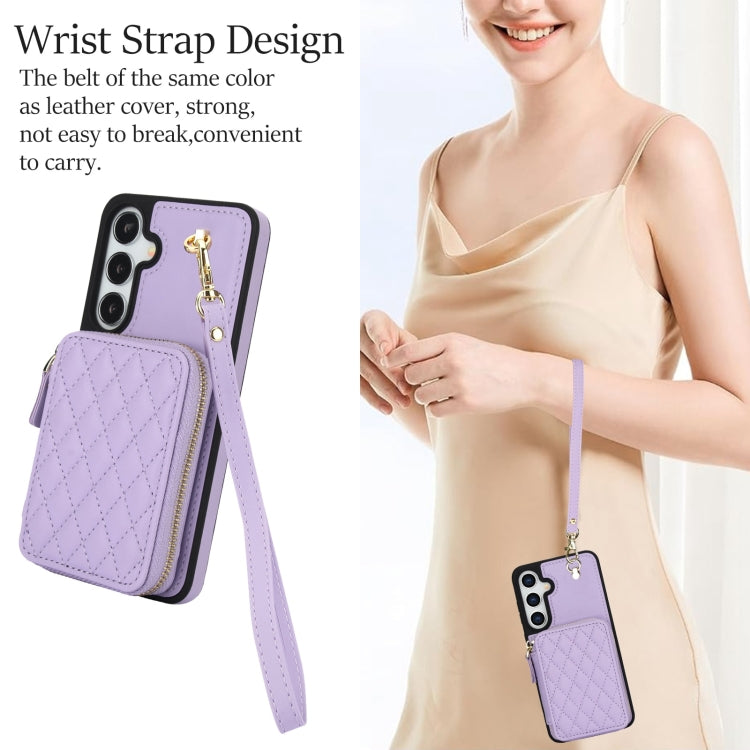 For Samsung Galaxy S24+ 5G AwQuer Crossbody Zipper Wallet Rhombic Leather Back Phone Case(Purple) - by Awquer | Online Shopping UK | buy2fix