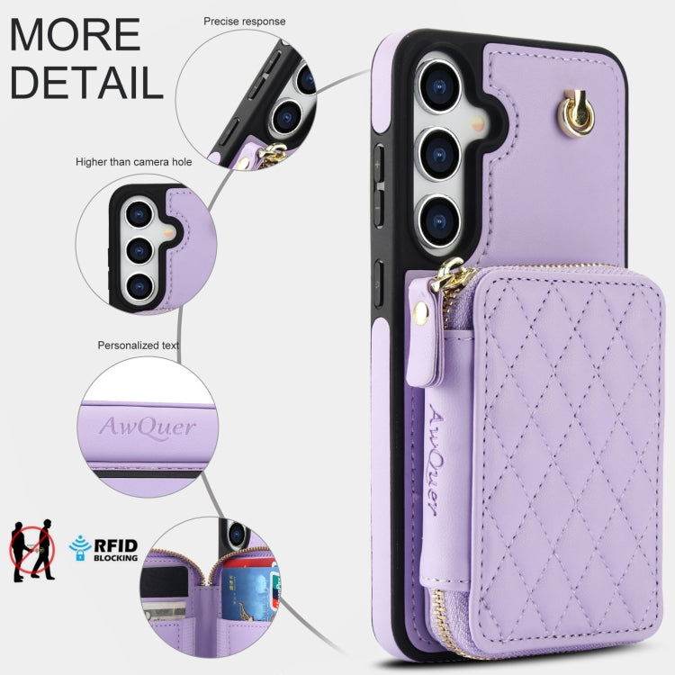 For Samsung Galaxy S24+ 5G AwQuer Crossbody Zipper Wallet Rhombic Leather Back Phone Case(Purple) - by Awquer | Online Shopping UK | buy2fix