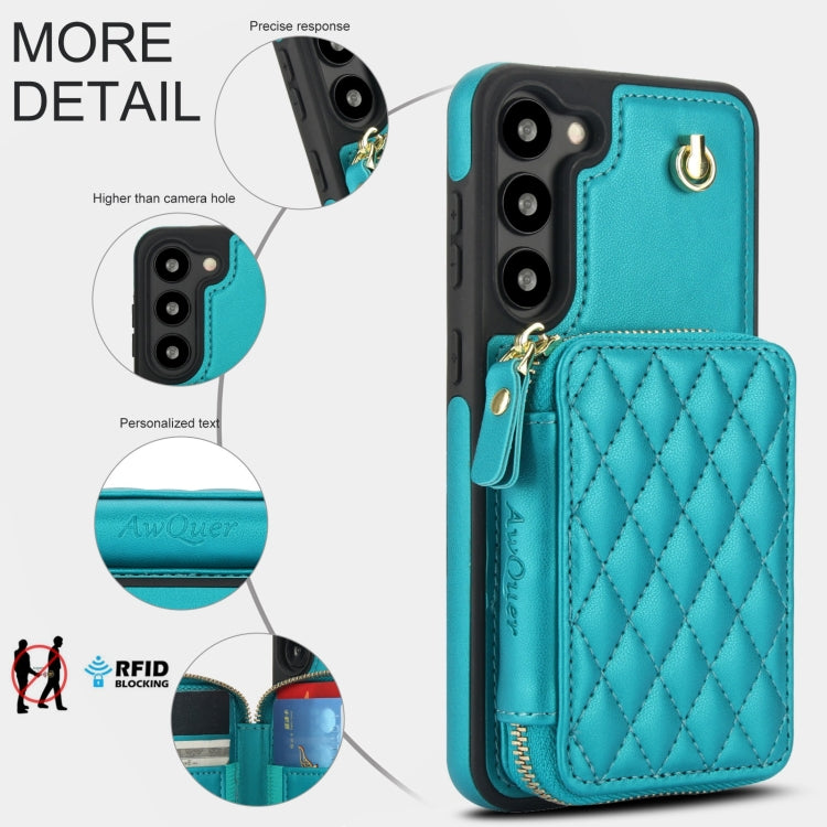 For Samsung Galaxy S23 5G AwQuer Crossbody Zipper Wallet Rhombic Leather Back Phone Case(Green) - Galaxy S23 5G Cases by Awquer | Online Shopping UK | buy2fix