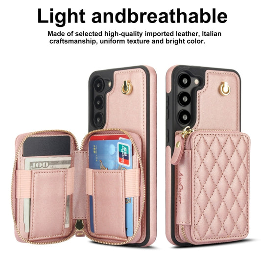 For Samsung Galaxy S23 5G AwQuer Crossbody Zipper Wallet Rhombic Leather Back Phone Case(Rose Gold) - Galaxy S23 5G Cases by Awquer | Online Shopping UK | buy2fix