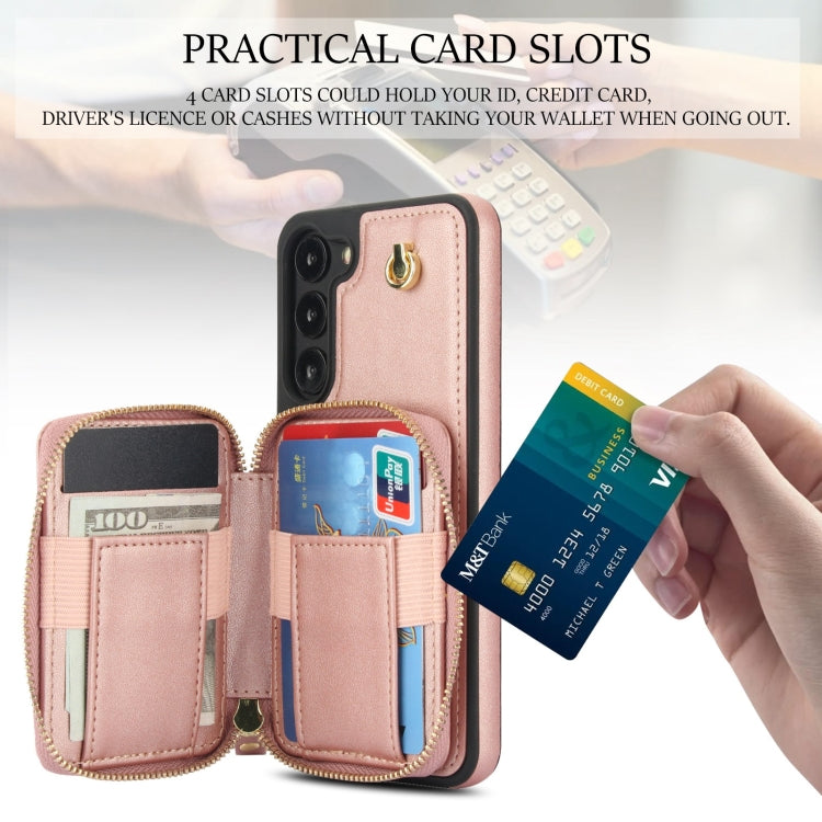 For Samsung Galaxy S23 5G AwQuer Crossbody Zipper Wallet Rhombic Leather Back Phone Case(Rose Gold) - Galaxy S23 5G Cases by Awquer | Online Shopping UK | buy2fix