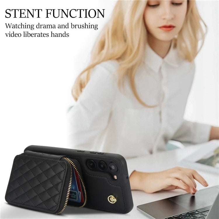 For Samsung Galaxy S23+ 5G AwQuer Crossbody Zipper Wallet Rhombic Leather Back Phone Case(Black) - Galaxy S23+ 5G Cases by Awquer | Online Shopping UK | buy2fix