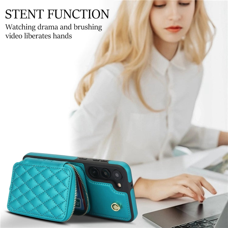 For Samsung Galaxy S23+ 5G AwQuer Crossbody Zipper Wallet Rhombic Leather Back Phone Case(Green) - Galaxy S23+ 5G Cases by Awquer | Online Shopping UK | buy2fix