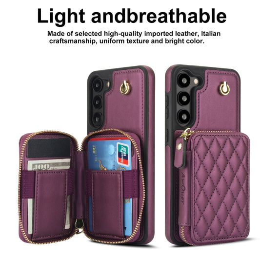 For Samsung Galaxy S23+ 5G AwQuer Crossbody Zipper Wallet Rhombic Leather Back Phone Case(Dark Purple) - Galaxy S23+ 5G Cases by Awquer | Online Shopping UK | buy2fix