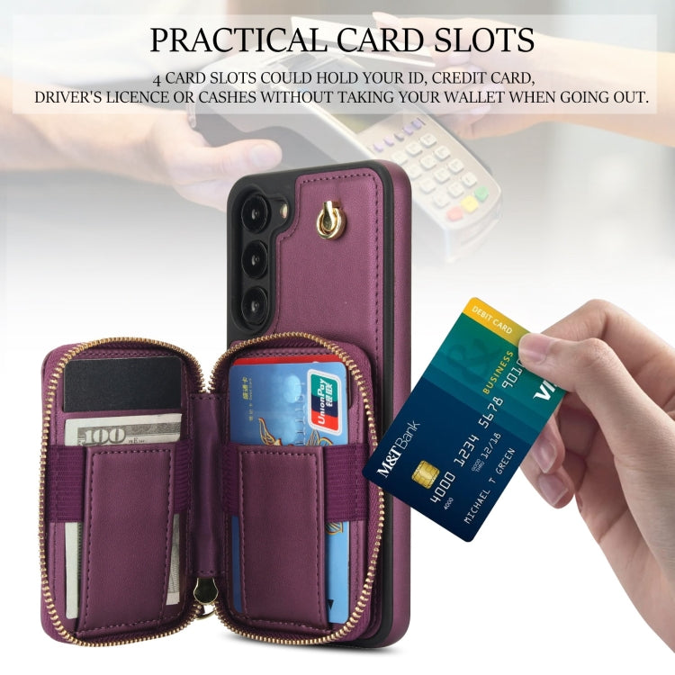 For Samsung Galaxy S23+ 5G AwQuer Crossbody Zipper Wallet Rhombic Leather Back Phone Case(Dark Purple) - Galaxy S23+ 5G Cases by Awquer | Online Shopping UK | buy2fix