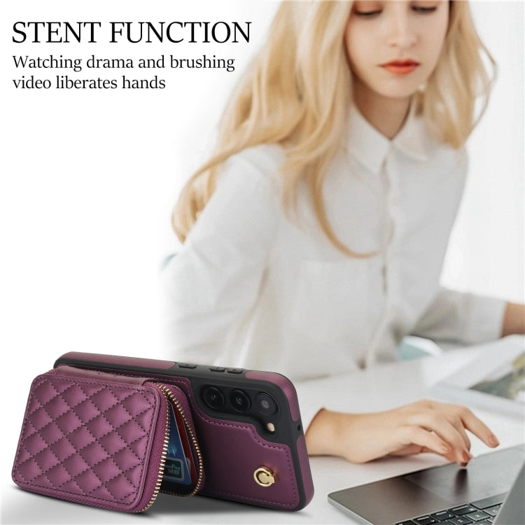 For Samsung Galaxy S23+ 5G AwQuer Crossbody Zipper Wallet Rhombic Leather Back Phone Case(Dark Purple) - Galaxy S23+ 5G Cases by Awquer | Online Shopping UK | buy2fix