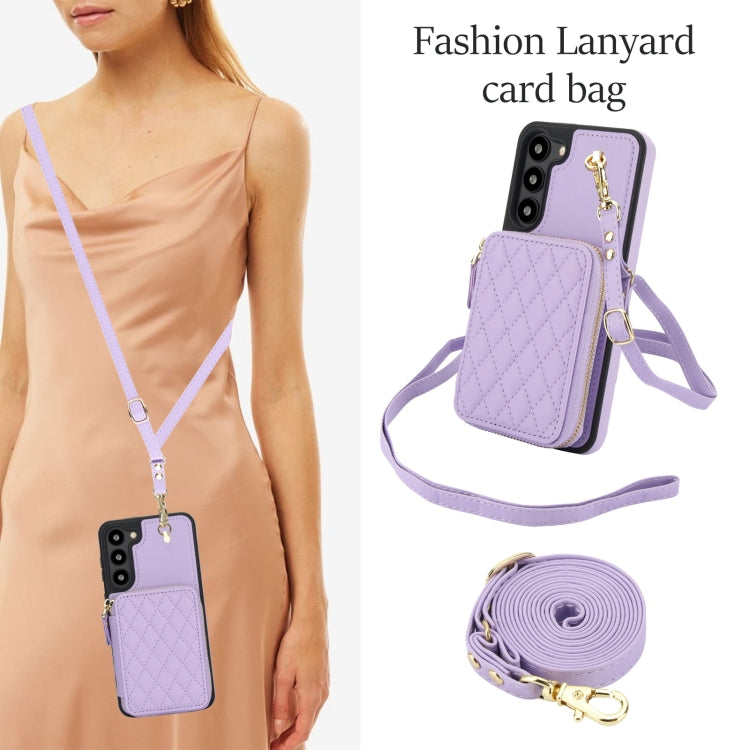 For Samsung Galaxy S23+ 5G AwQuer Crossbody Zipper Wallet Rhombic Leather Back Phone Case(Purple) - Galaxy S23+ 5G Cases by Awquer | Online Shopping UK | buy2fix