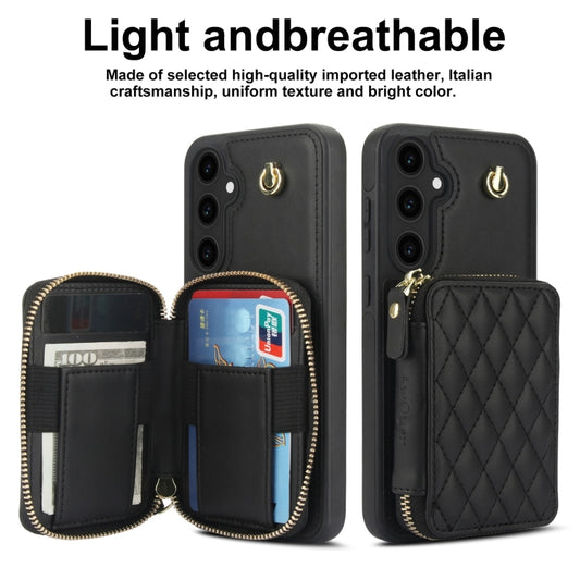 For Samsung Galaxy S23 FE 5G AwQuer Crossbody Zipper Wallet Rhombic Leather Back Phone Case(Black) - Galaxy S23 FE 5G Cases by Awquer | Online Shopping UK | buy2fix
