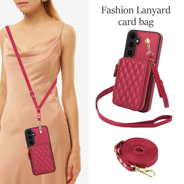 For Samsung Galaxy S23 FE 5G AwQuer Crossbody Zipper Wallet Rhombic Leather Back Phone Case(Red) - Galaxy S23 FE 5G Cases by Awquer | Online Shopping UK | buy2fix