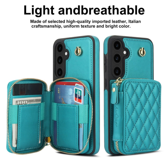 For Samsung Galaxy S23 FE 5G AwQuer Crossbody Zipper Wallet Rhombic Leather Back Phone Case(Green) - Galaxy S23 FE 5G Cases by Awquer | Online Shopping UK | buy2fix