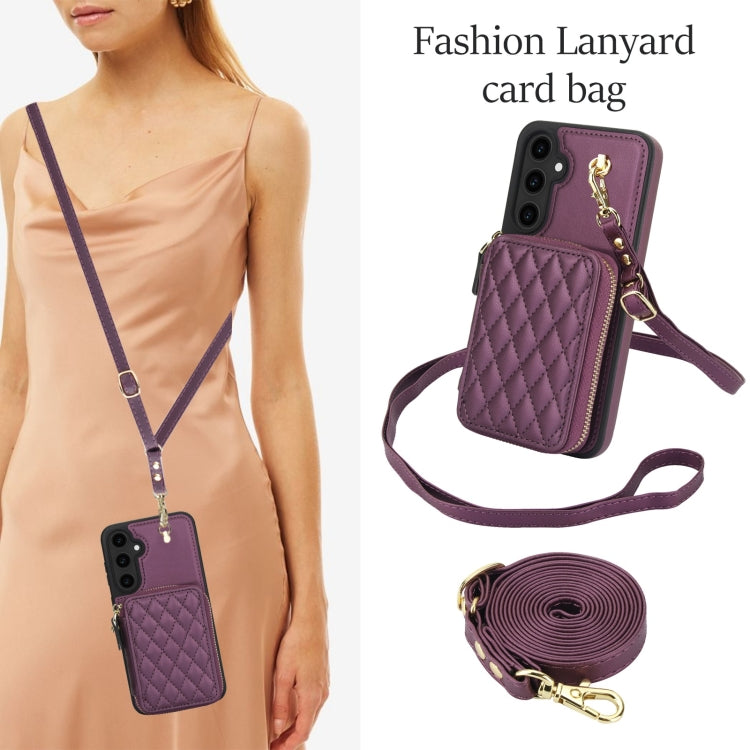 For Samsung Galaxy S23 FE 5G AwQuer Crossbody Zipper Wallet Rhombic Leather Back Phone Case(Dark Purple) - Galaxy S23 FE 5G Cases by Awquer | Online Shopping UK | buy2fix