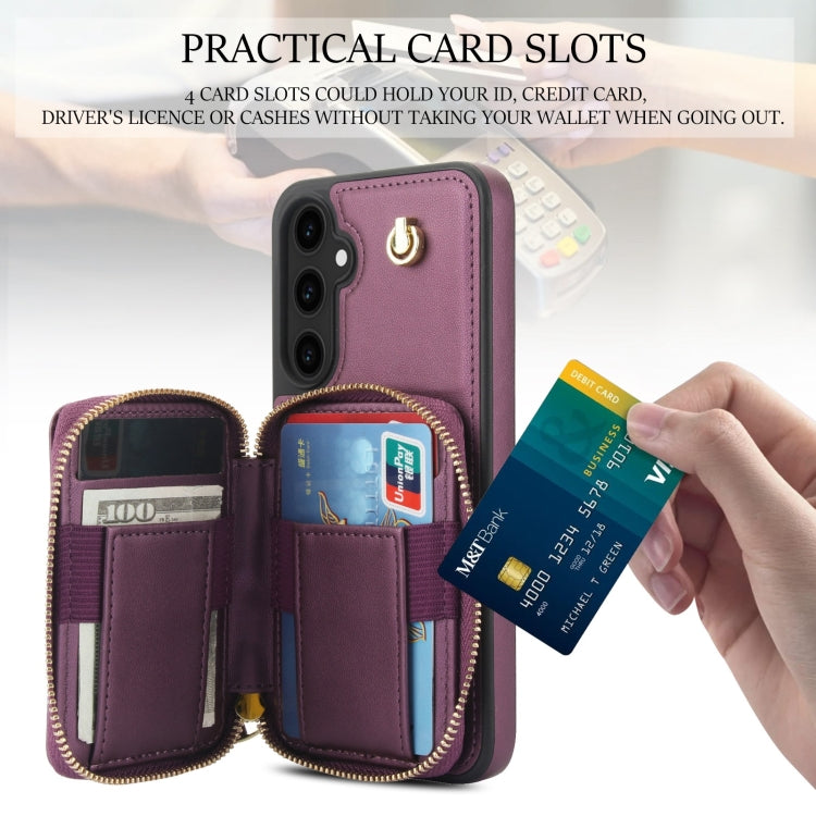 For Samsung Galaxy S23 FE 5G AwQuer Crossbody Zipper Wallet Rhombic Leather Back Phone Case(Dark Purple) - Galaxy S23 FE 5G Cases by Awquer | Online Shopping UK | buy2fix