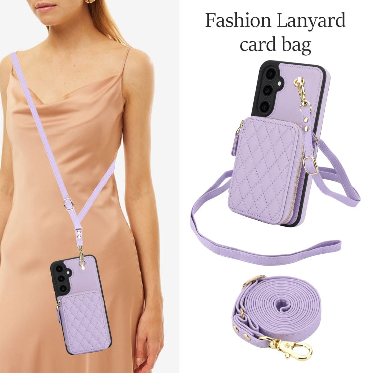 For Samsung Galaxy S23 FE 5G AwQuer Crossbody Zipper Wallet Rhombic Leather Back Phone Case(Purple) - Galaxy S23 FE 5G Cases by Awquer | Online Shopping UK | buy2fix