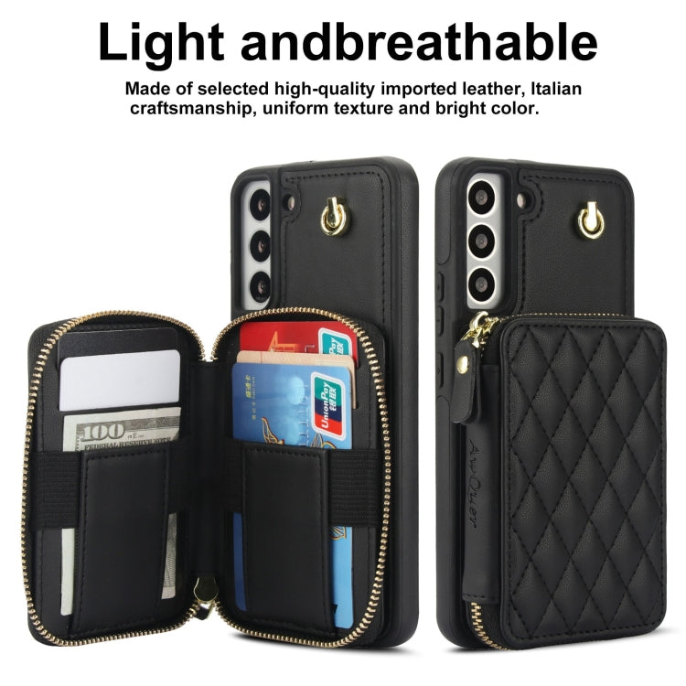 For Samsung Galaxy S22 5G AwQuer Crossbody Zipper Wallet Rhombic Leather Back Phone Case(Black) - Galaxy S22 5G Cases by Awquer | Online Shopping UK | buy2fix