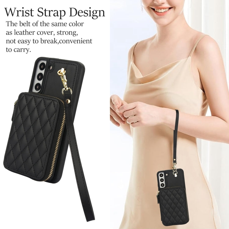 For Samsung Galaxy S22 5G AwQuer Crossbody Zipper Wallet Rhombic Leather Back Phone Case(Black) - Galaxy S22 5G Cases by Awquer | Online Shopping UK | buy2fix