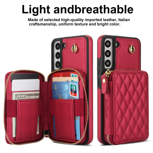 For Samsung Galaxy S22 5G AwQuer Crossbody Zipper Wallet Rhombic Leather Back Phone Case(Red) - Galaxy S22 5G Cases by Awquer | Online Shopping UK | buy2fix