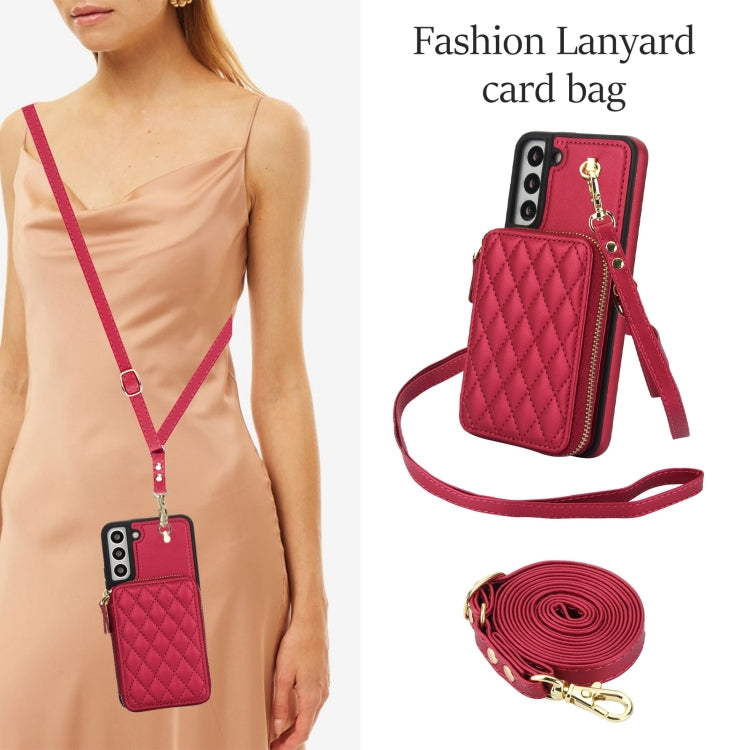 For Samsung Galaxy S22 5G AwQuer Crossbody Zipper Wallet Rhombic Leather Back Phone Case(Red) - Galaxy S22 5G Cases by Awquer | Online Shopping UK | buy2fix