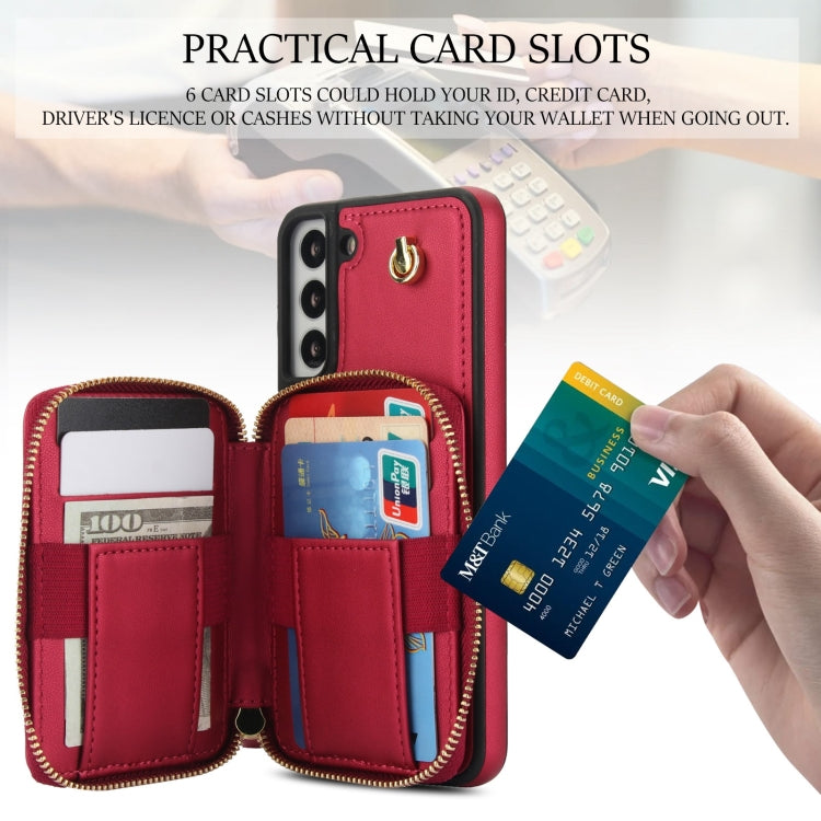 For Samsung Galaxy S22 5G AwQuer Crossbody Zipper Wallet Rhombic Leather Back Phone Case(Red) - Galaxy S22 5G Cases by Awquer | Online Shopping UK | buy2fix