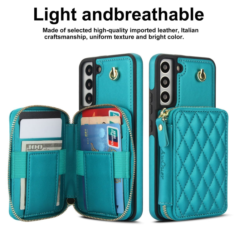 For Samsung Galaxy S22 5G AwQuer Crossbody Zipper Wallet Rhombic Leather Back Phone Case(Green) - Galaxy S22 5G Cases by Awquer | Online Shopping UK | buy2fix