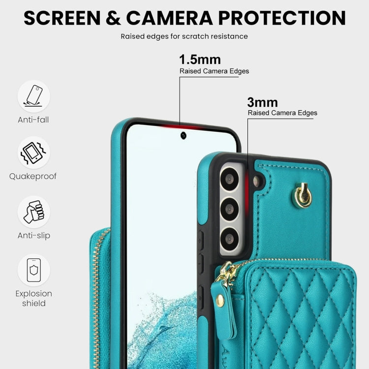 For Samsung Galaxy S22 5G AwQuer Crossbody Zipper Wallet Rhombic Leather Back Phone Case(Green) - Galaxy S22 5G Cases by Awquer | Online Shopping UK | buy2fix