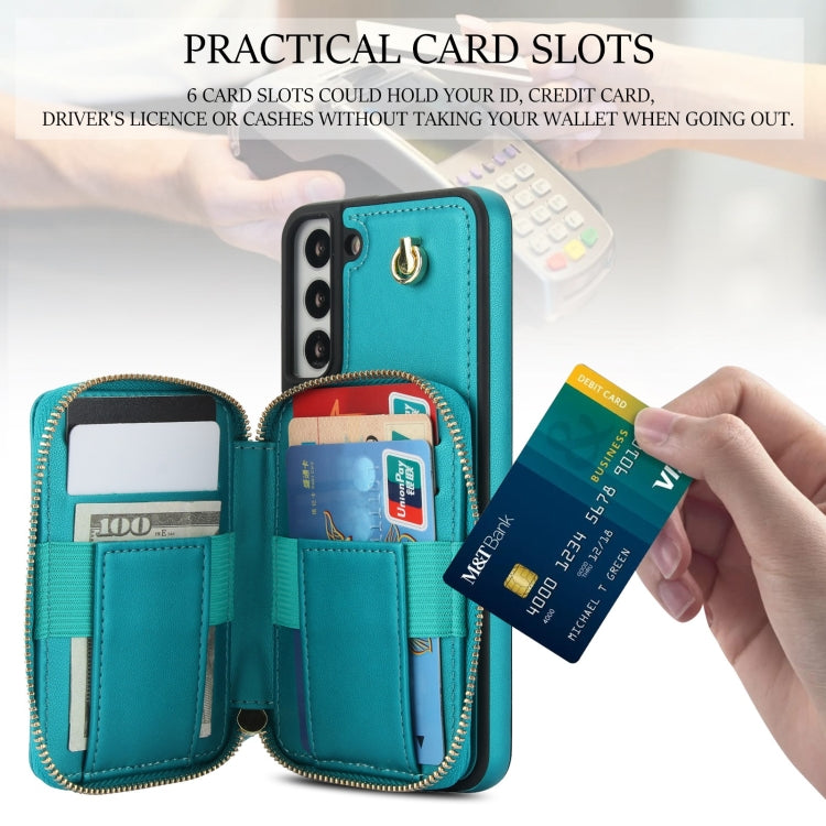 For Samsung Galaxy S22 5G AwQuer Crossbody Zipper Wallet Rhombic Leather Back Phone Case(Green) - Galaxy S22 5G Cases by Awquer | Online Shopping UK | buy2fix