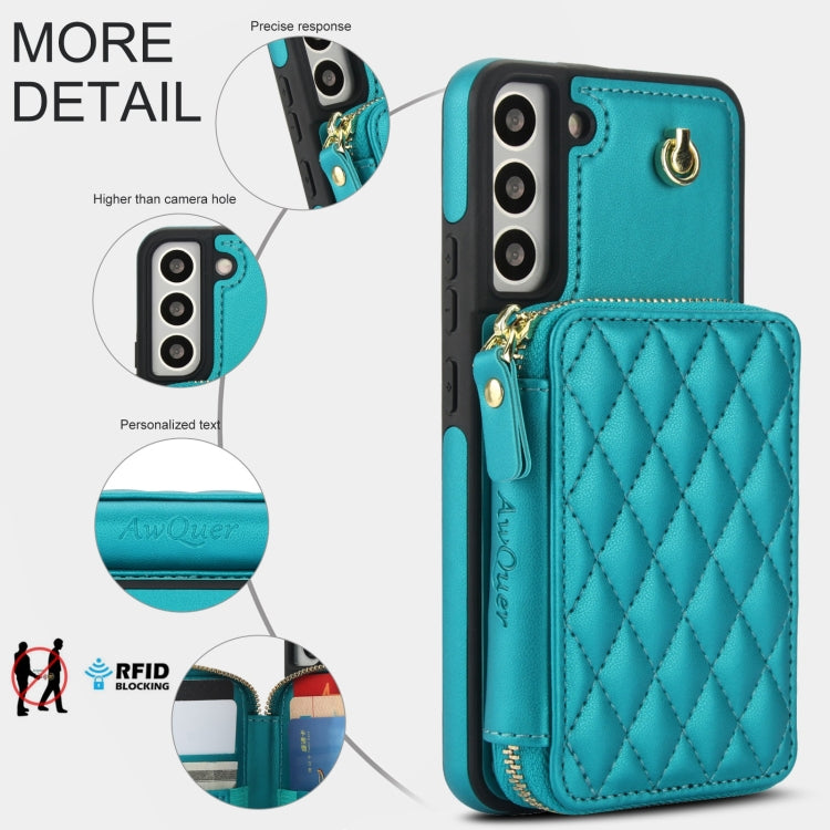 For Samsung Galaxy S22 5G AwQuer Crossbody Zipper Wallet Rhombic Leather Back Phone Case(Green) - Galaxy S22 5G Cases by Awquer | Online Shopping UK | buy2fix