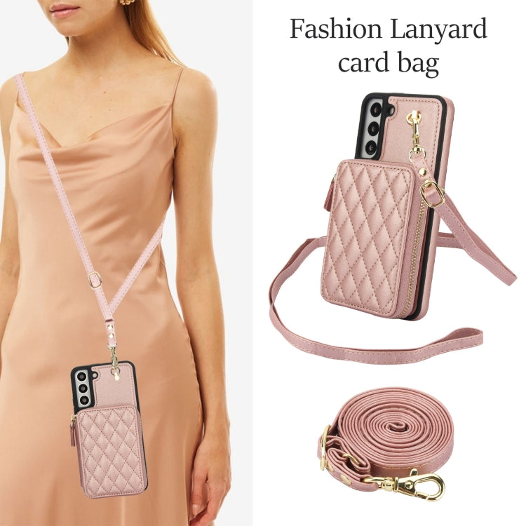 For Samsung Galaxy S22 5G AwQuer Crossbody Zipper Wallet Rhombic Leather Back Phone Case(Rose Gold) - Galaxy S22 5G Cases by Awquer | Online Shopping UK | buy2fix