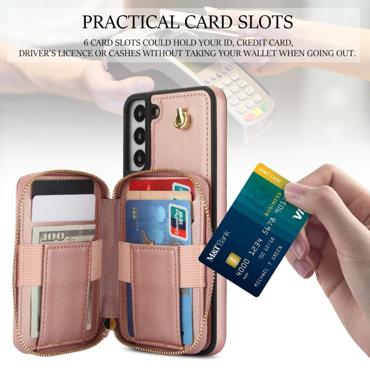 For Samsung Galaxy S22 5G AwQuer Crossbody Zipper Wallet Rhombic Leather Back Phone Case(Rose Gold) - Galaxy S22 5G Cases by Awquer | Online Shopping UK | buy2fix