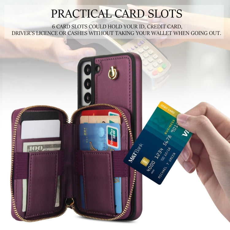 For Samsung Galaxy S22 5G AwQuer Crossbody Zipper Wallet Rhombic Leather Back Phone Case(Dark Purple) - Galaxy S22 5G Cases by Awquer | Online Shopping UK | buy2fix