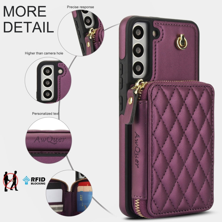 For Samsung Galaxy S22 5G AwQuer Crossbody Zipper Wallet Rhombic Leather Back Phone Case(Dark Purple) - Galaxy S22 5G Cases by Awquer | Online Shopping UK | buy2fix