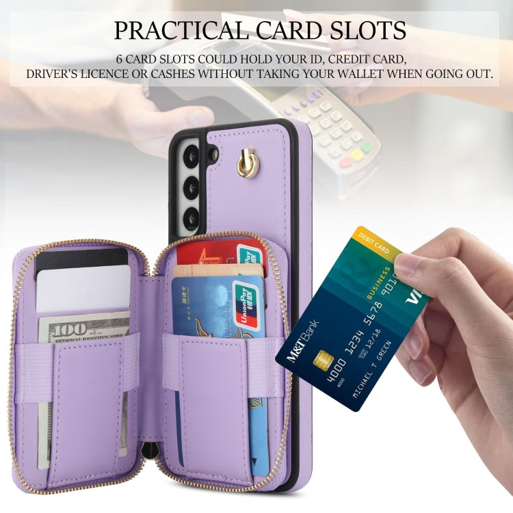 For Samsung Galaxy S22 5G AwQuer Crossbody Zipper Wallet Rhombic Leather Back Phone Case(Purple) - Galaxy S22 5G Cases by Awquer | Online Shopping UK | buy2fix
