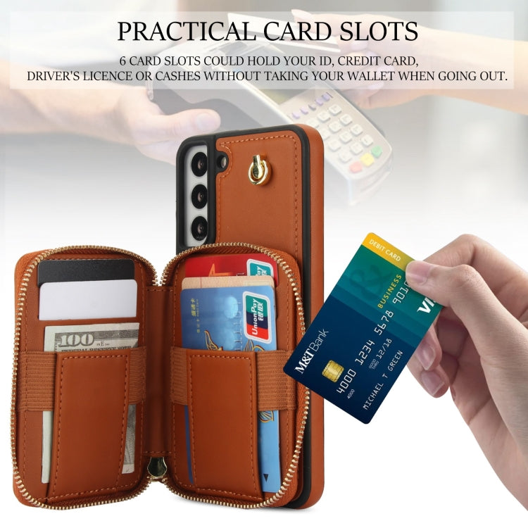 For Samsung Galaxy S22 5G AwQuer Crossbody Zipper Wallet Rhombic Leather Back Phone Case(Brown) - Galaxy S22 5G Cases by Awquer | Online Shopping UK | buy2fix