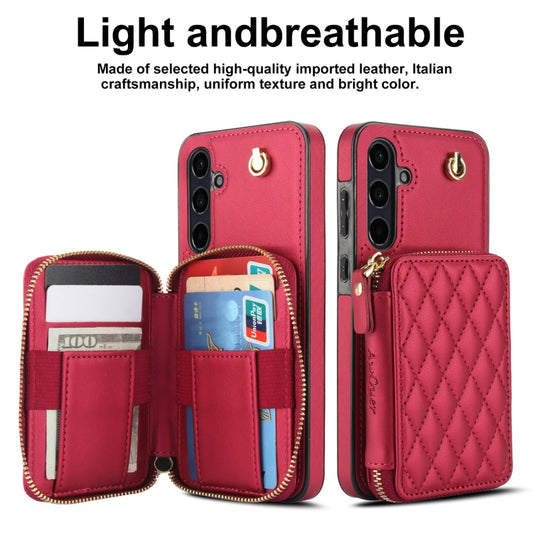 For Samsung Galaxy A55 5G AwQuer Crossbody Zipper Wallet Rhombic Leather Back Phone Case(Red) - Galaxy Phone Cases by Awquer | Online Shopping UK | buy2fix