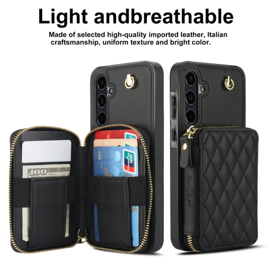 For Samsung Galaxy A35 5G AwQuer Crossbody Zipper Wallet Rhombic Leather Back Phone Case(Black) - Galaxy Phone Cases by Awquer | Online Shopping UK | buy2fix