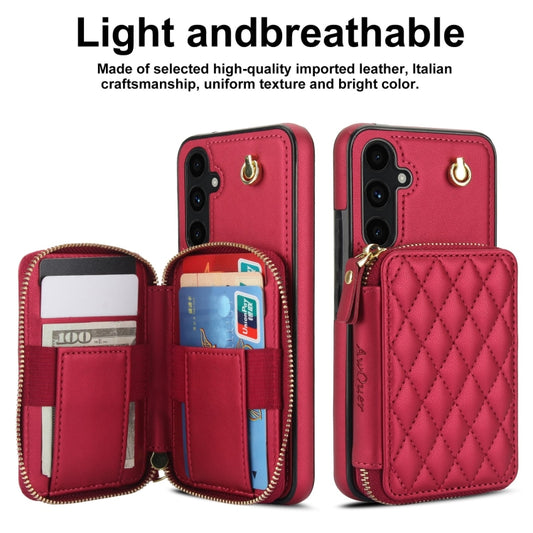 For Samsung Galaxy A54 4G / 5G AwQuer Crossbody Zipper Wallet Rhombic Leather Back Phone Case(Red) - Galaxy Phone Cases by Awquer | Online Shopping UK | buy2fix