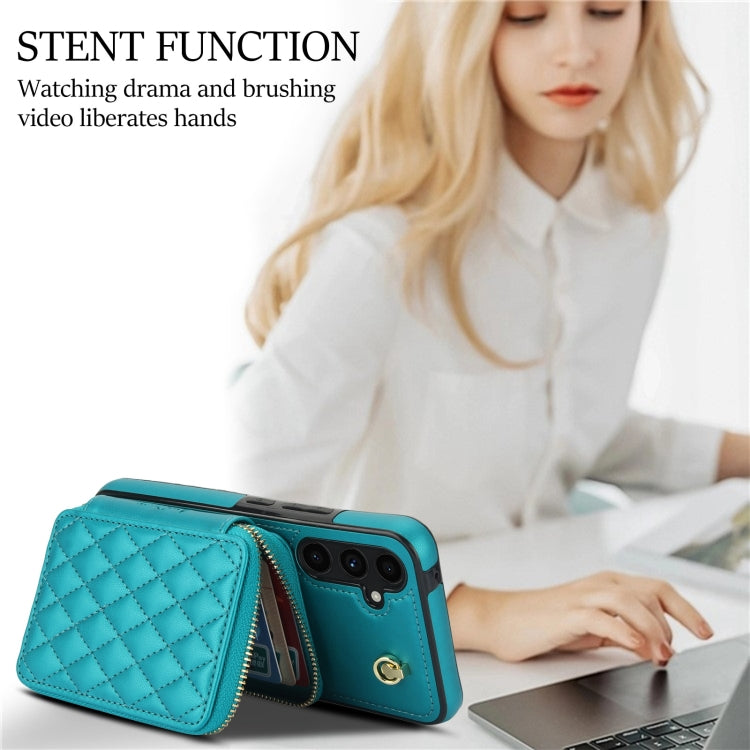 For Samsung Galaxy A54 4G / 5G AwQuer Crossbody Zipper Wallet Rhombic Leather Back Phone Case(Green) - Galaxy Phone Cases by Awquer | Online Shopping UK | buy2fix