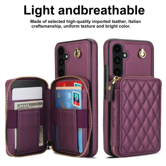 For Samsung Galaxy A54 4G / 5G AwQuer Crossbody Zipper Wallet Rhombic Leather Back Phone Case(Dark Purple) - Galaxy Phone Cases by Awquer | Online Shopping UK | buy2fix