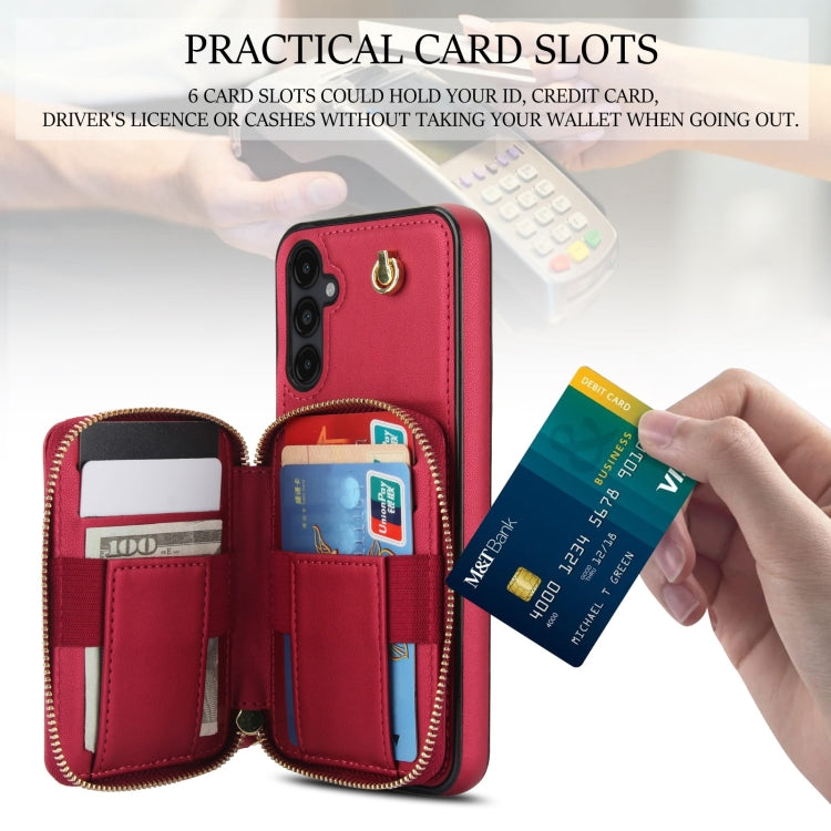 For Samsung Galaxy A14 4G / 5G AwQuer Crossbody Zipper Wallet Rhombic Leather Back Phone Case(Red) - Galaxy Phone Cases by Awquer | Online Shopping UK | buy2fix