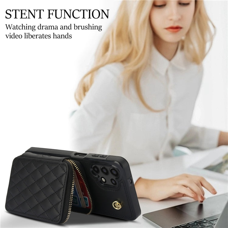 For Samsung Galaxy A13 4G / 5G AwQuer Crossbody Zipper Wallet Rhombic Leather Back Phone Case(Black) - Galaxy Phone Cases by Awquer | Online Shopping UK | buy2fix