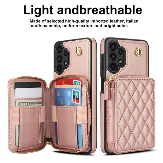 For Samsung Galaxy A13 4G / 5G AwQuer Crossbody Zipper Wallet Rhombic Leather Back Phone Case(Rose Gold) - Galaxy Phone Cases by Awquer | Online Shopping UK | buy2fix