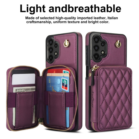 For Samsung Galaxy A13 4G / 5G AwQuer Crossbody Zipper Wallet Rhombic Leather Back Phone Case(Dark Purple) - Galaxy Phone Cases by Awquer | Online Shopping UK | buy2fix